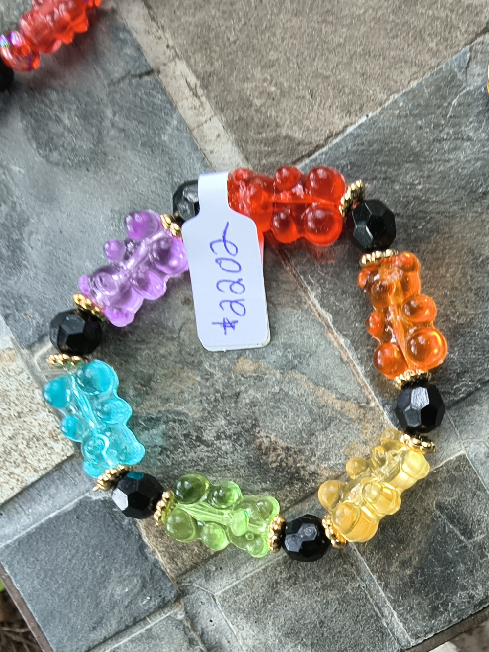 Colorful Gummy Bear Bead Stretch Bracelet - Multicolor